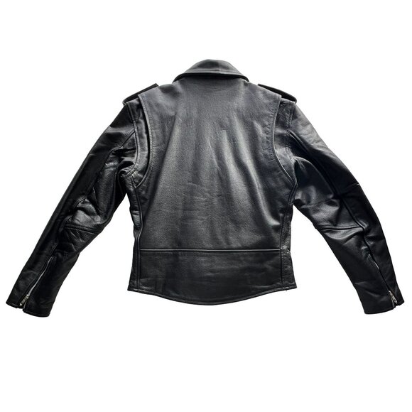 YAS Black Genuine Pebbled Leather Heavyweight Motorcycle Jacket for Women US-14 - Picture 4 of 7